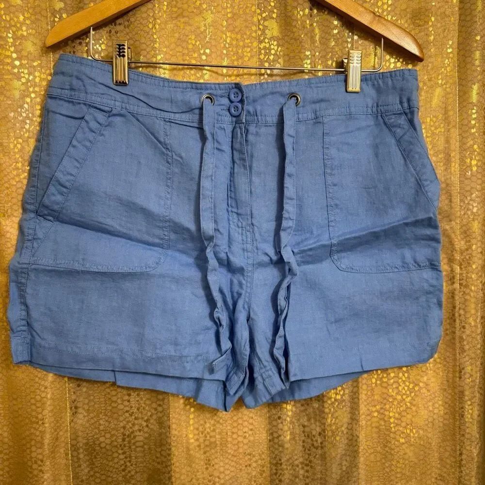 Antibes Blanc Light Blue 100% Linen Chino Shorts High Rise Size 12